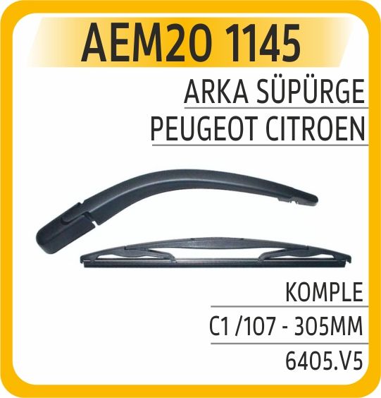 ARKA SİLECEK KOLU SÜPÜRGESİ KOMPLE CITROEN C1-PEUGEOT P107 - 305MM — AEM