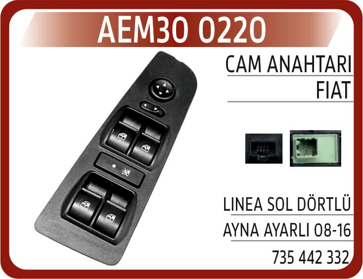 CAM ANAHTARI GRUBU ÖN SOL DIŞ DİKİZ AYNA KUMADASI İLE FİAT LINEA ÇERÇEVELİ — AEM