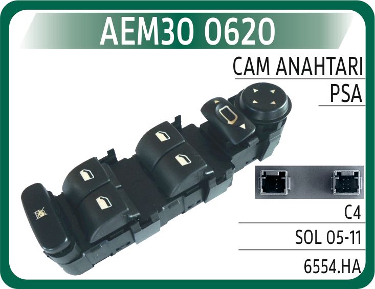CAM AÇMA ANAHTARI CITROEN C4 SOL 04-11 DÖRTLÜ- AYNA AYARLI ÇERÇEVESİZ — AEM