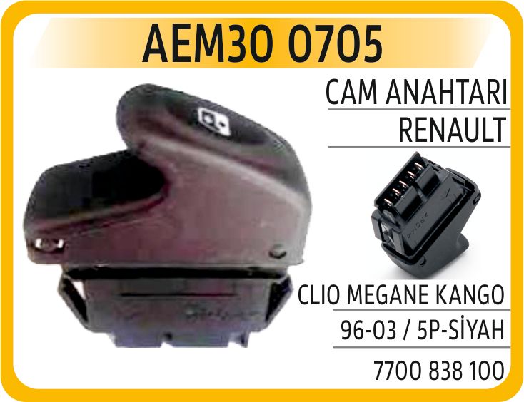 CAM ANAHTARI CLIO MEGANE KANGO 96-03 / 5P-SİYAH — AEM