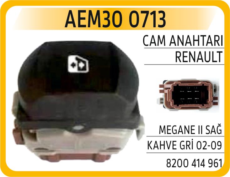 CAM KALDIRMA ANAHTARI MEGANE II ÖN SAG 6 PİN TEKLİ GRİ KAHVE