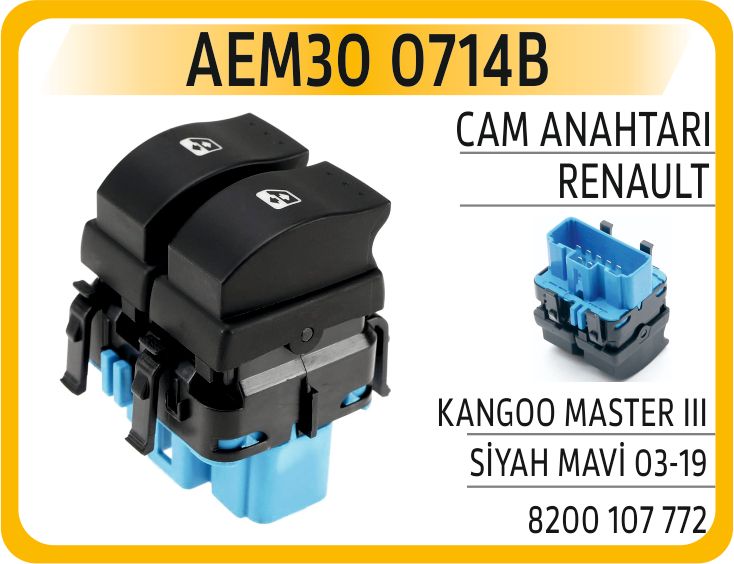 CAM ANAHTARI RENAULT KANGOO-MASTER III SİYAH-MAVİ — AEM
