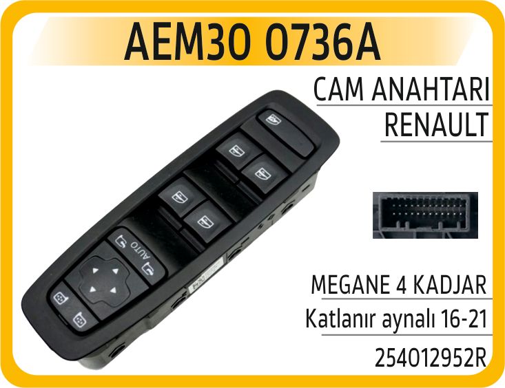 CAM ANAHTARI RENAULT MEGANE 4 KADJAR Katlanır ayna — AEM
